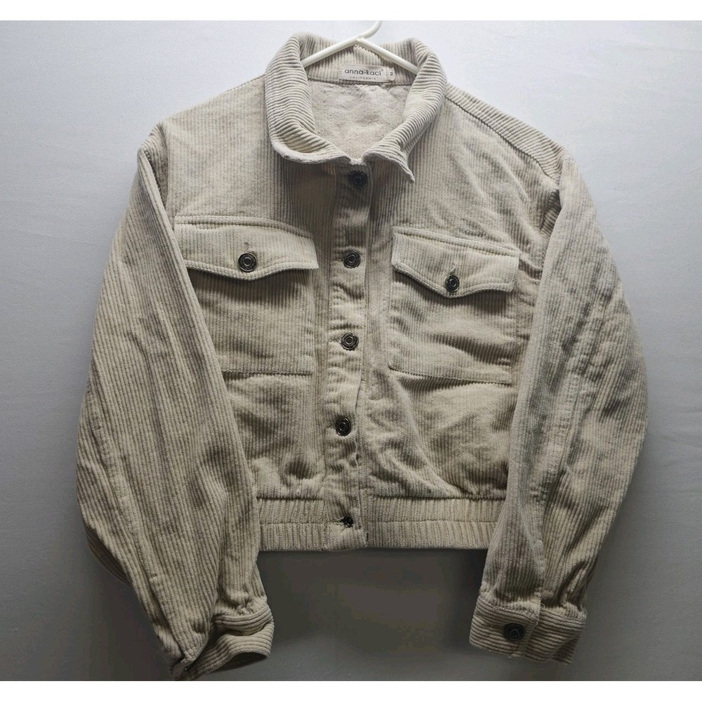 Anna-Kaci Womens‎ M Beige corduroy Crop Bomber Jacket casual outerwear